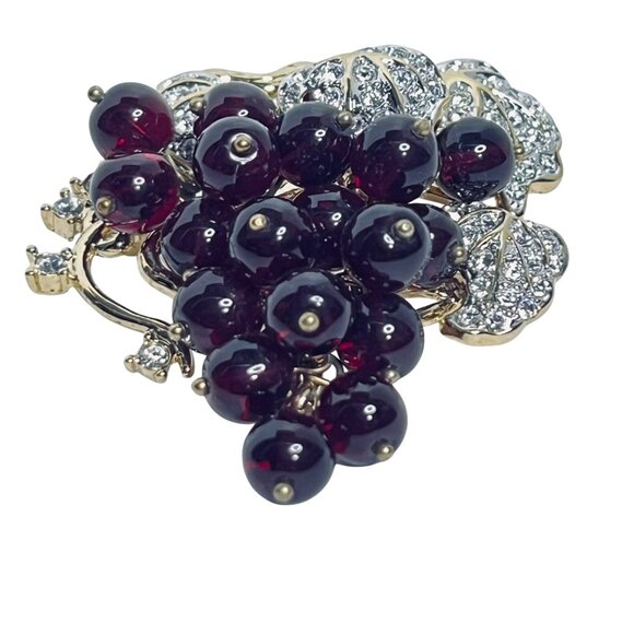 Nolan Miller Gold Tone Rhinestone And Grape Cluster Brooch (5964) - Picture 5 of 10